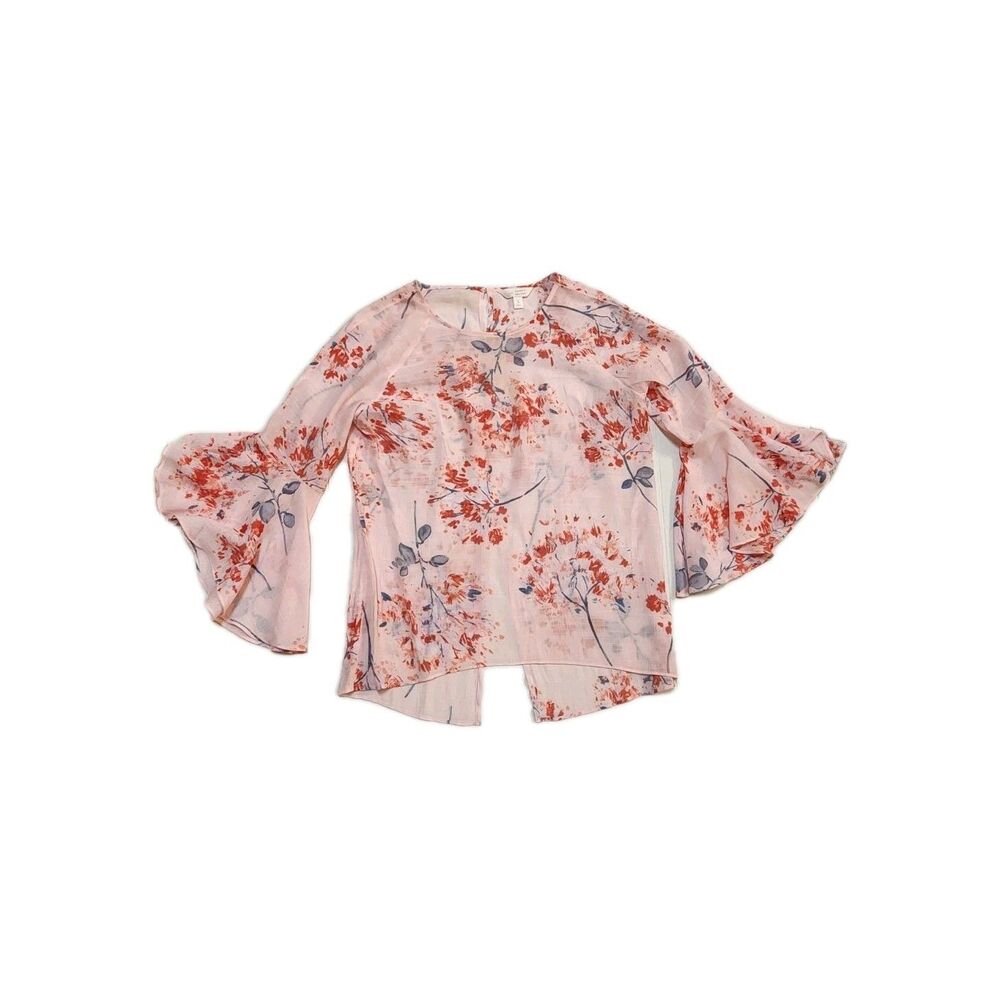 LC Lauren Conrad Pull Over Top Pink Floral Bell Flounce Sleeve Small Beautiful